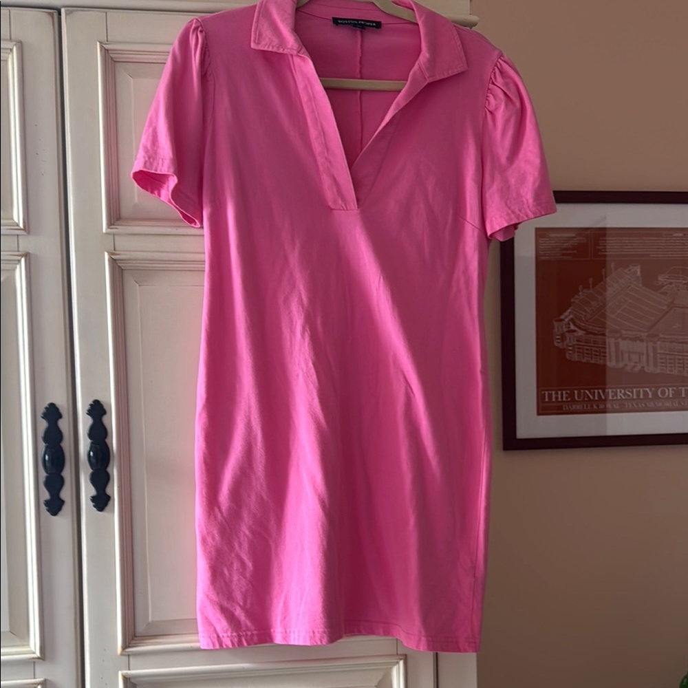 Boston Proper pink shirt dress.